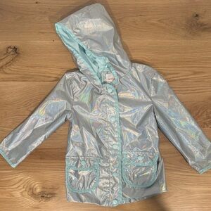 Cat & Jack Girls' Holographic Raincoat in Silver with Mint Trim